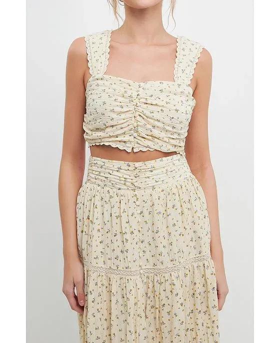 Women's Ruched Bandeau Laced Floral Top