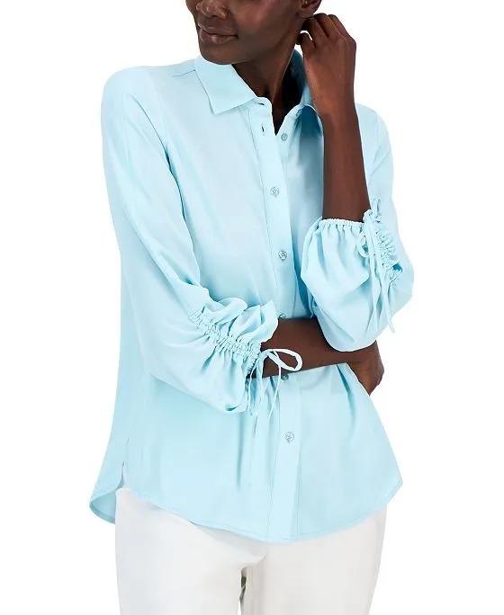 Women's Ruched-Sleeve Button-Down Shirt