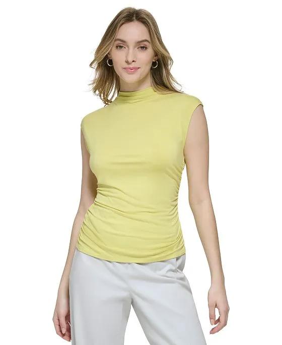 Women's Ruched Sleeveless Mock-Neck Top