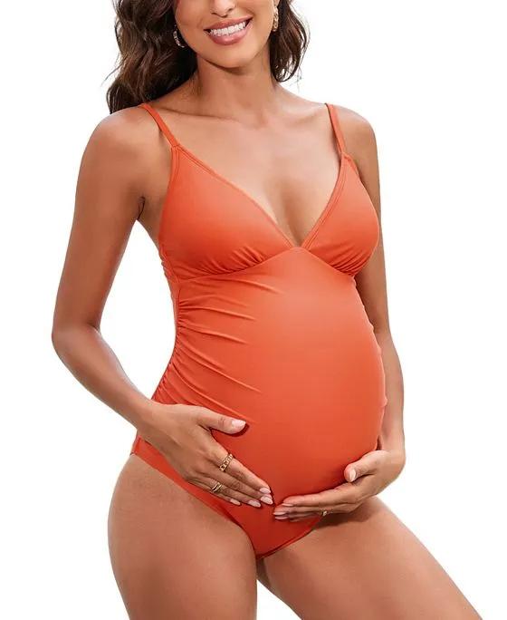 Women's Ruched V-Neck Cami One Piece Maternity Swimsuit