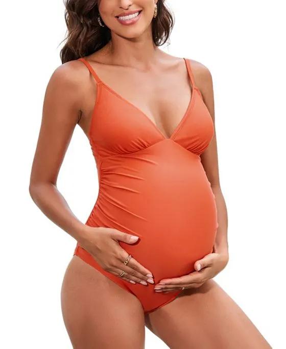 Women's Ruched V-Neck Cami One Piece Maternity Swimsuit