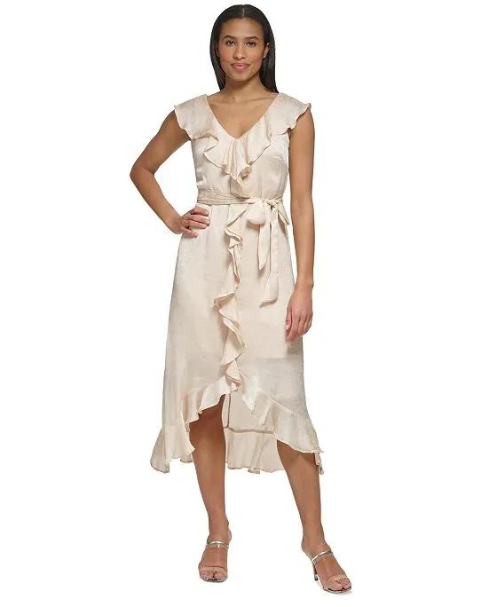 Women's Ruffled Belted High-Low Midi Dress