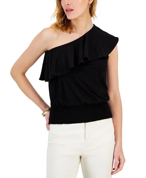 Women's Ruffled One-Shoulder Smocked-Hem Top, Created for Macy's