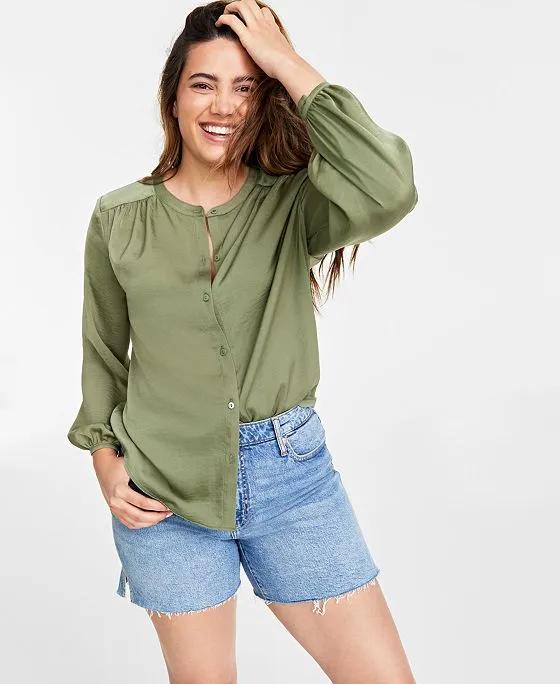 Women's Satin Button-Front Shirt, Created for Macy's 
