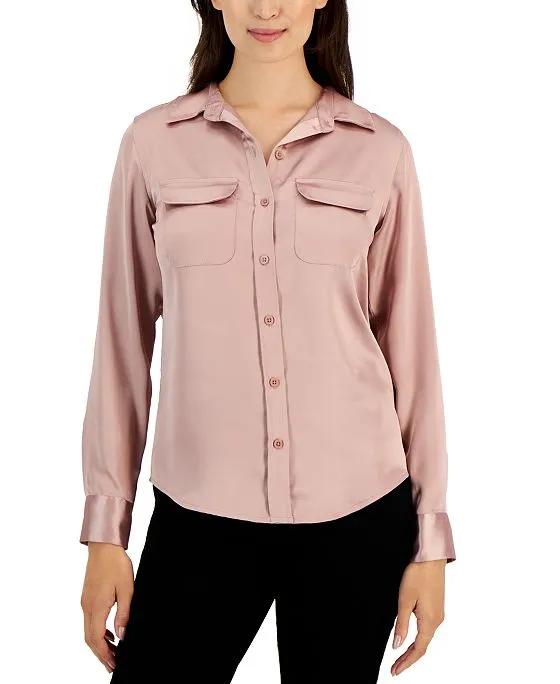 Women's Satin Collared Utility Blouse, Created for Macy's