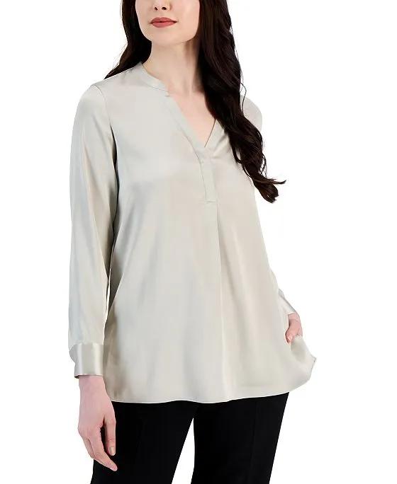 Women's Satin Half-Placket Blouse, Created for Macy's