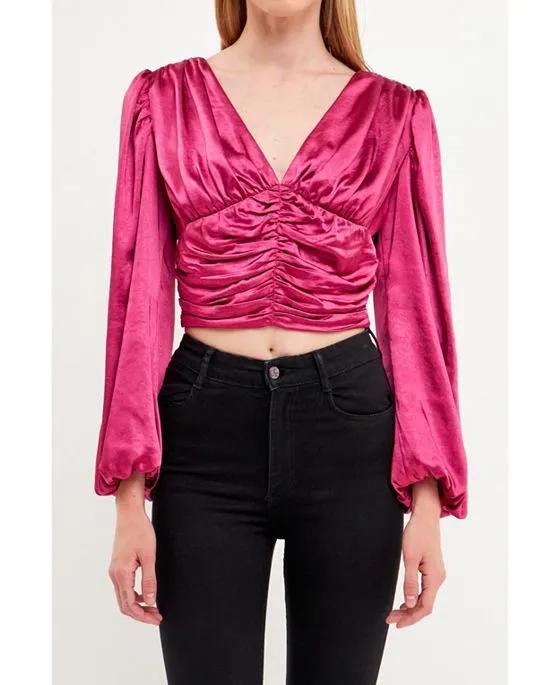 Women's Satin Ruched Top