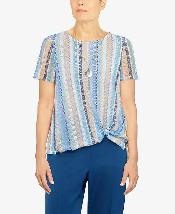 Women's Scenic Drive Striped Twist Hem Top with Necklace