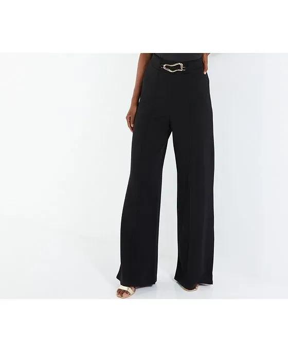 Women's Scuba Crepe Pant With Gold Buckle