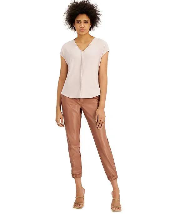 Women's Seamed V-Neck Top, Created For Macy's