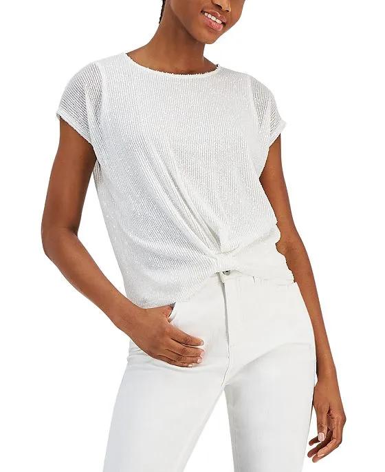 Women's Sequined Knot-Front T-Shirt, Created for Macy's