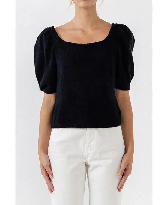 Women's Short Puff Sleeve Sweater