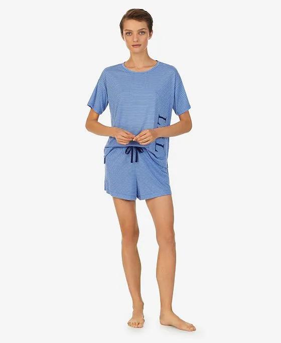 Women's Short Sleeve Crew Neck Boxer 2 Piece Pajama Set