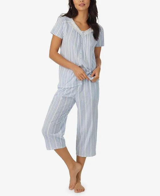 Women's Short Sleeve Crop 2 Piece Pajama Set