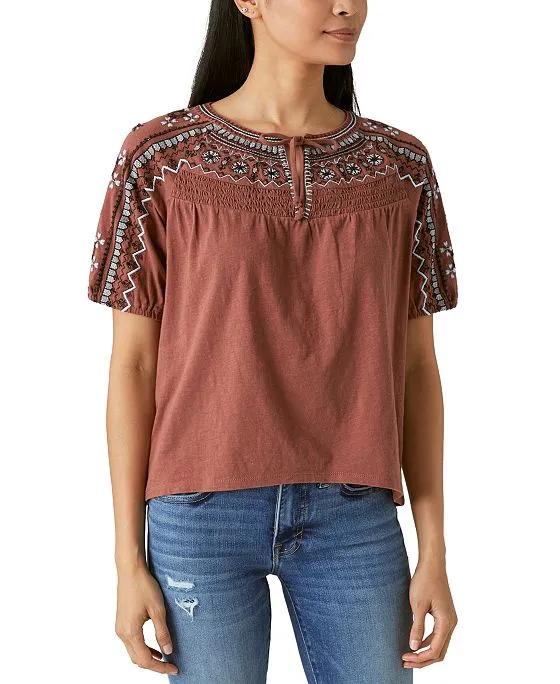 Women's Short-Sleeve Embroidered Top 