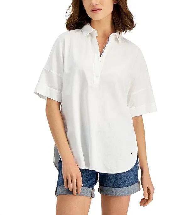 Women's Short Sleeve Linen-Blend Top 