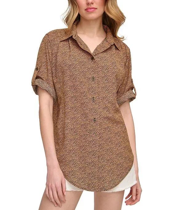 Women's Short-Sleeve Printed Roll-Tab Shirt