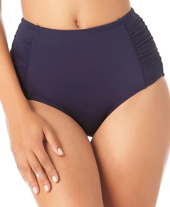 Women's Side-Shirred High-Waist Tummy-Control Bikini Bottoms