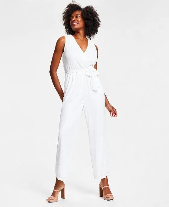 Women's Sleeveless Surplice Sequined Jumpsuit, Created for Macy's 