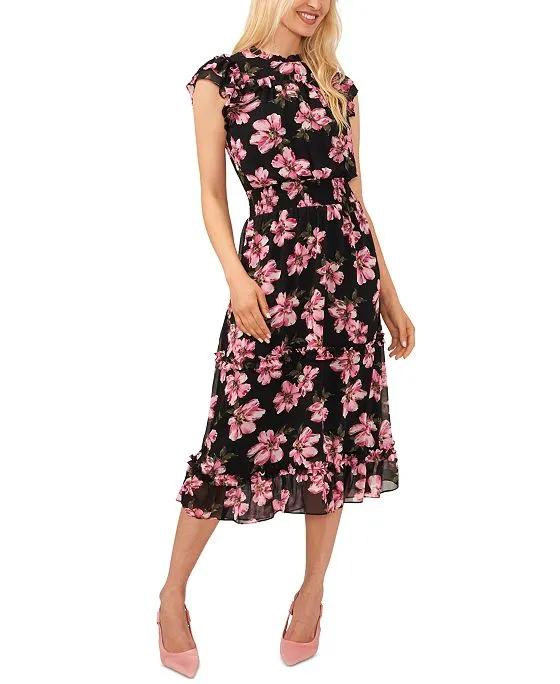 Women's Smocked-Waist Flutter-Sleeve Midi Dress
