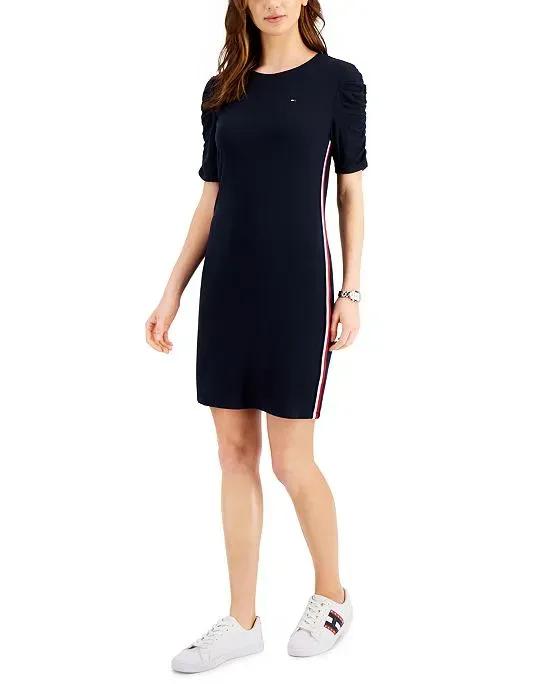 Women's Solid Ribbed Puff Sleeve Dress