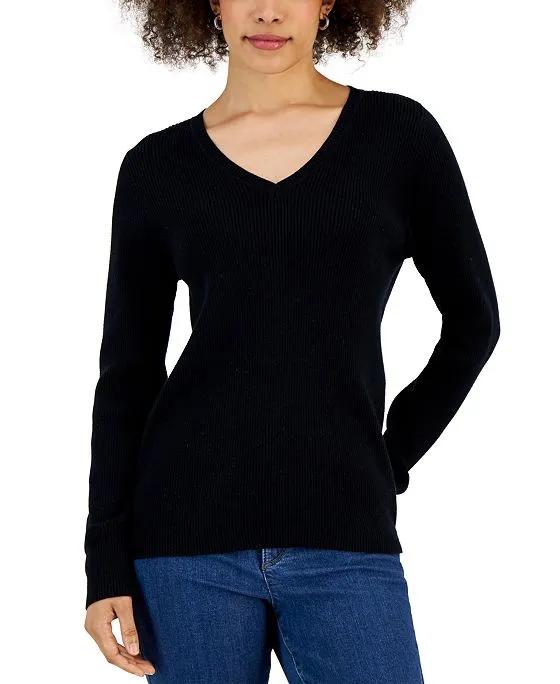 Women's Solid V-Neck Sweater, Created for Macy's