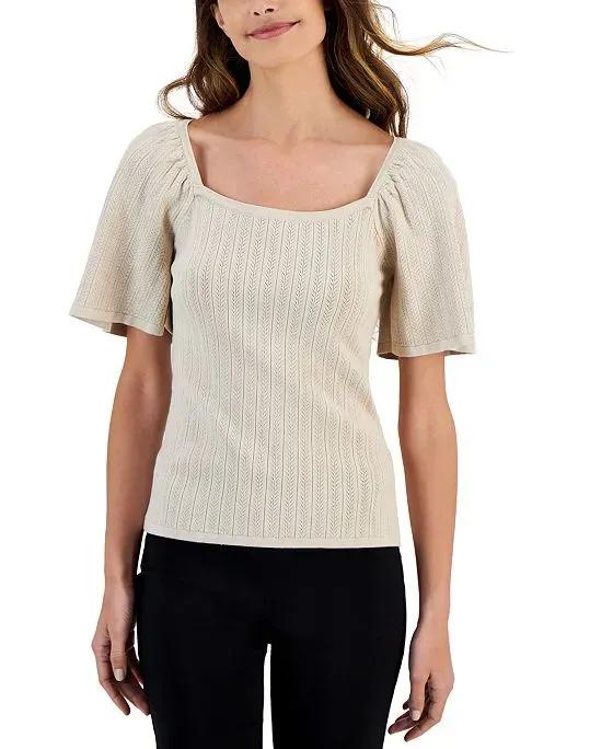 Women's Square-Neck Flutter-Sleeve Sweater