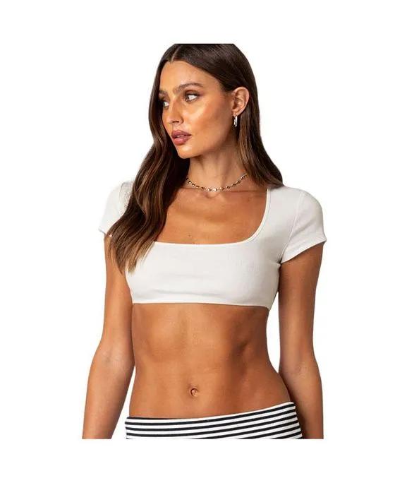 Women's Square Neck Ribbed Crop Top