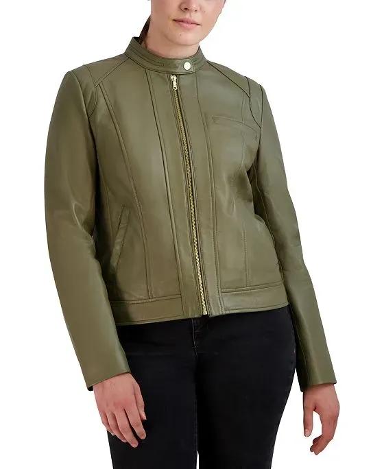 Women's Stand-Collar Leather Moto Coat, Created for Macy's
