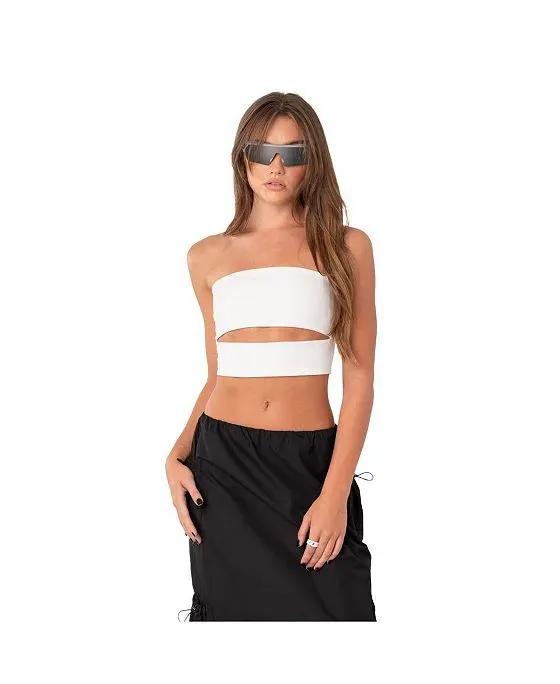 Women's Strapless Crop Top With Cut Out