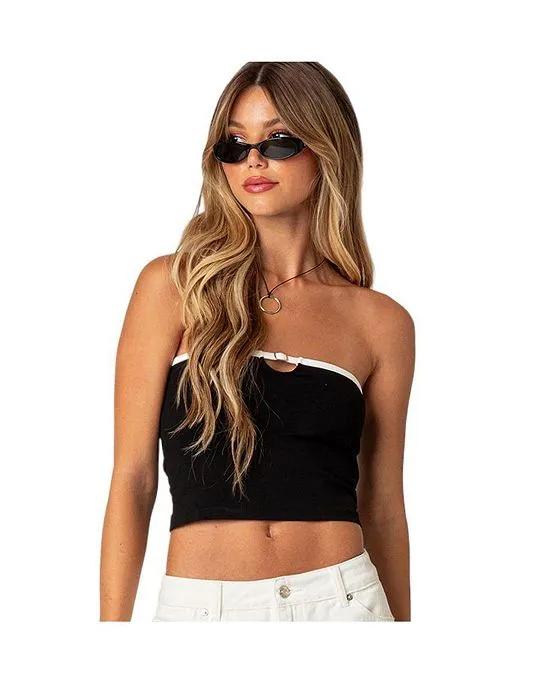 Women's Strapless Crop Top With Small Belt On Bust