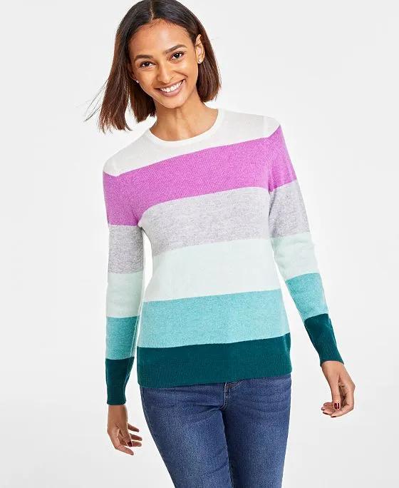 Women's Striped 100% Cashmere Sweater, Created for Macy's