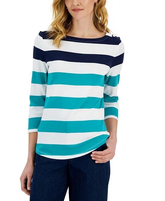 Women's Striped Boat-Neck 3/4-Sleeve Top, Created for Macy's