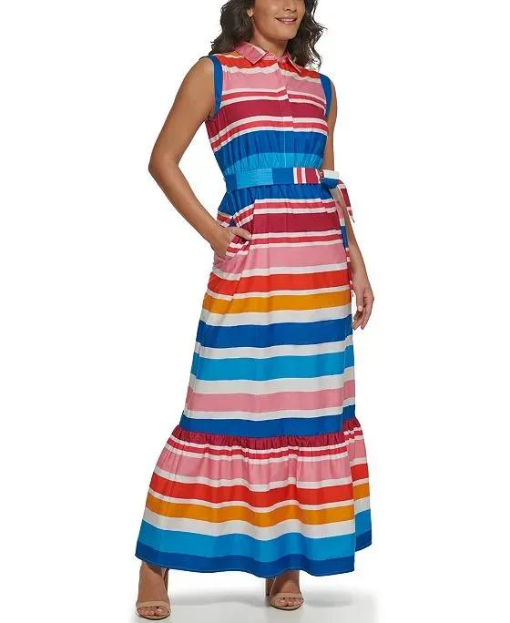Women's Striped Cotton Sleeveless Maxi Dress