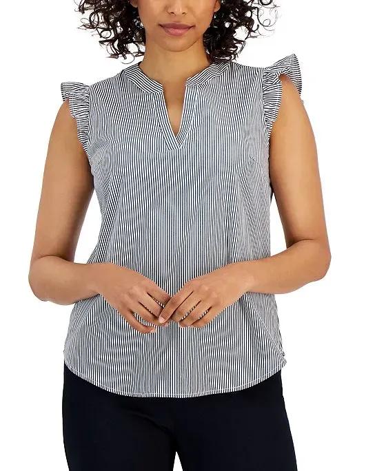 Women's Striped Flutter-Sleeve Popover Shirt