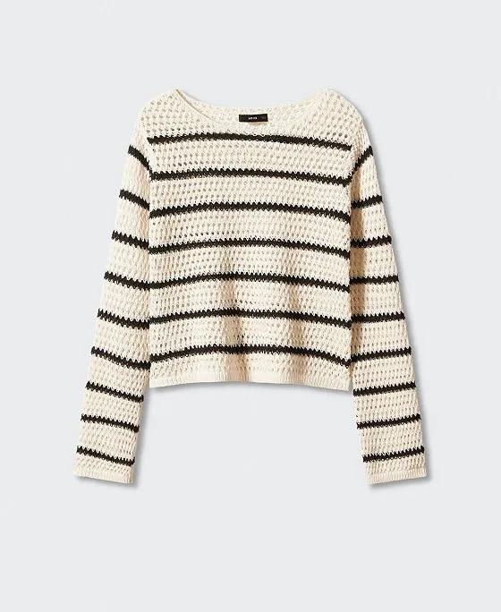 Women's Striped Openwork Knit Sweater