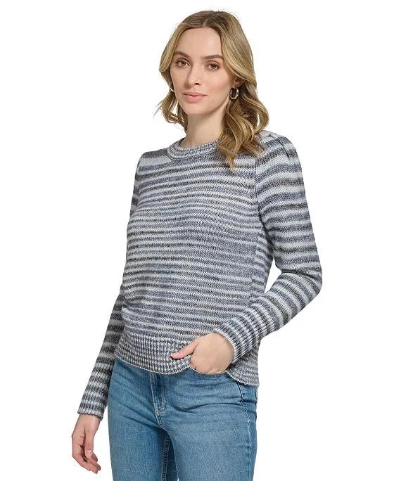 Women's Striped Puff-Shoulder Sweater