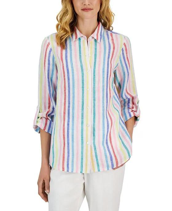 Women's Striped Roll-Tab Shirt, Created for Macy's