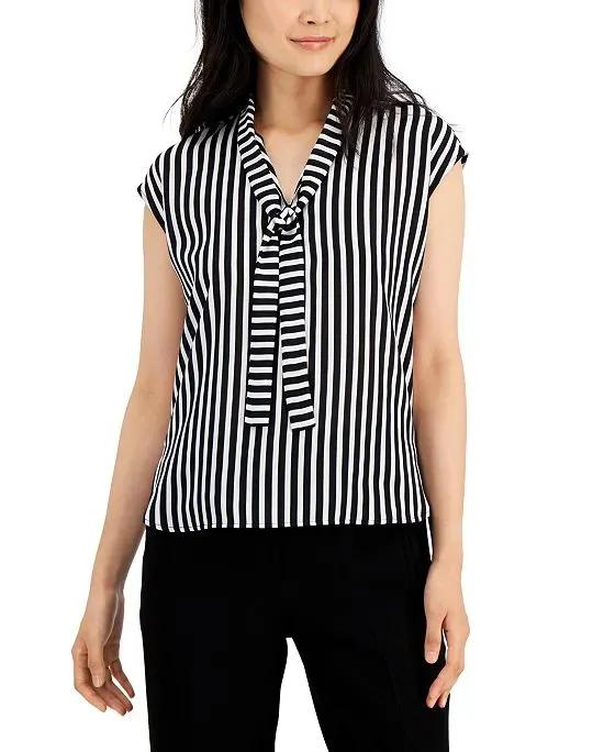 Women's Striped Tie-Neck Top, Created for Macy's
