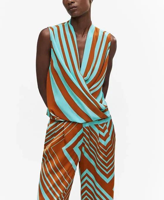 Women's Striped Wrap Blouse