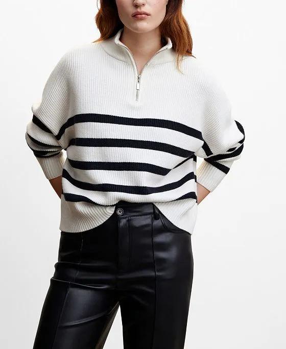 Women's Striped Zipper Sweater
