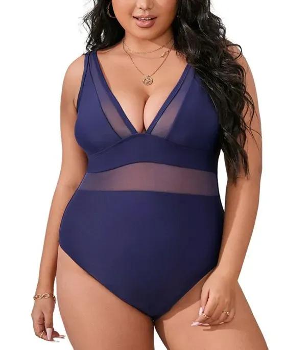 Women's Summer Dreaming Plunge Mesh Plus Size One Piece Swimsuit