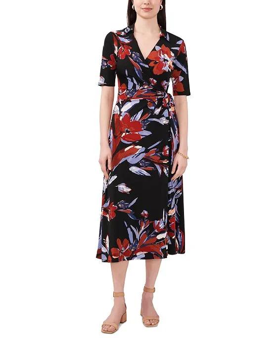 Women's Surplice-Neck Jersey-Knit Midi Dress