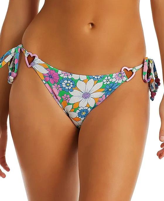 Women's Sweet Daisy Heart-Detail Side-Tie Bikini Bottoms