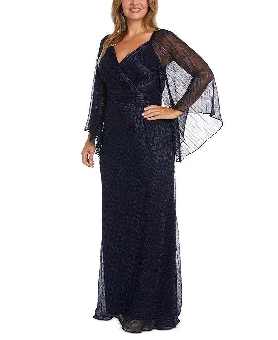 Women's Sweetheart-Neck Draped-Illusion-Sleeve Gown