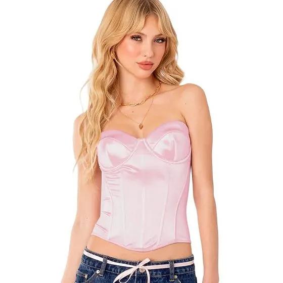 Women's Sweetie Lace Up Satin Cupped Corset Top
