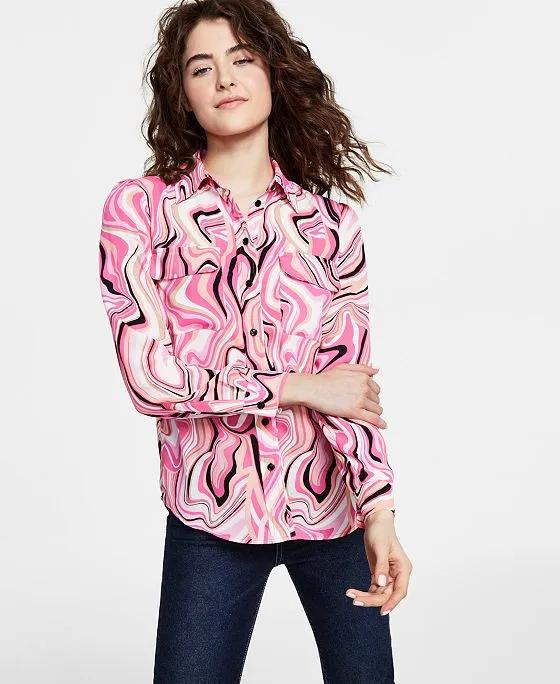 Women's Swirl Print Button Down Blouse, Created for Macy's