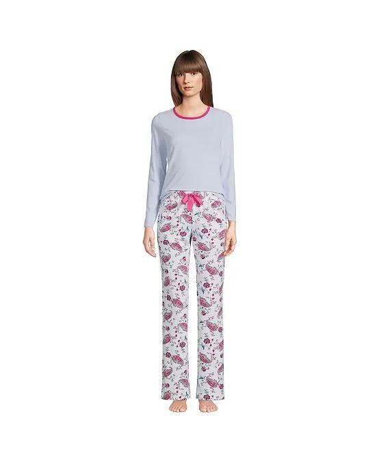 Women's Tall Knit Pajama Set Long Sleeve T-Shirt and Pants