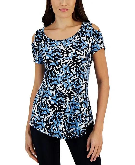 Women's Texture Waves Printed Cold-Shoulder Top, Created for Macy's