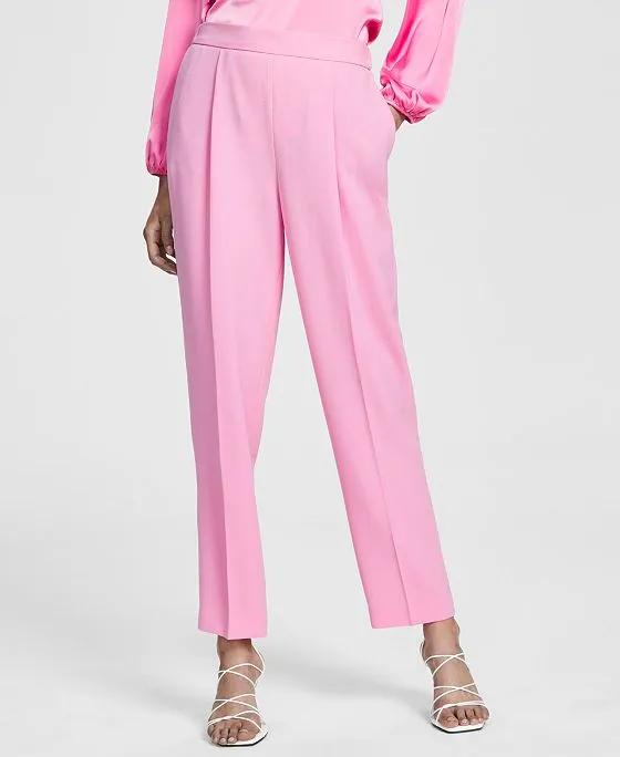 Women's Textured Crepe Pleated Pull-On Pants, Created for Macy's